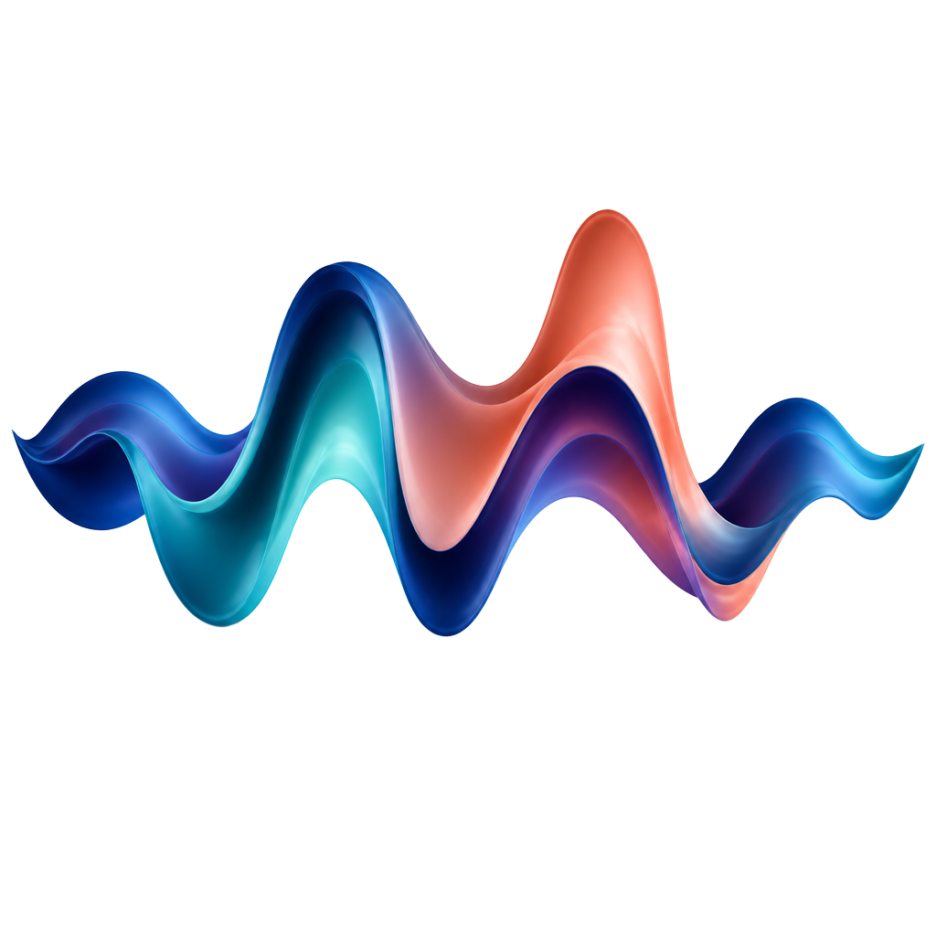Abstract flowing gradient ribbon in blue, teal and coral, representing continuity of care